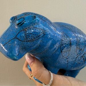 Vintage Bitossi Raymor Italy Pottery Mid Century Blue House Hippo Sculpture MCM